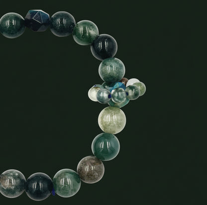 Moss Agate Bracelet with Faceted Tiger’s Eye