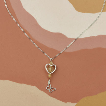925 Sterling Silver Heart Necklace with Golden Rutilated Quartz