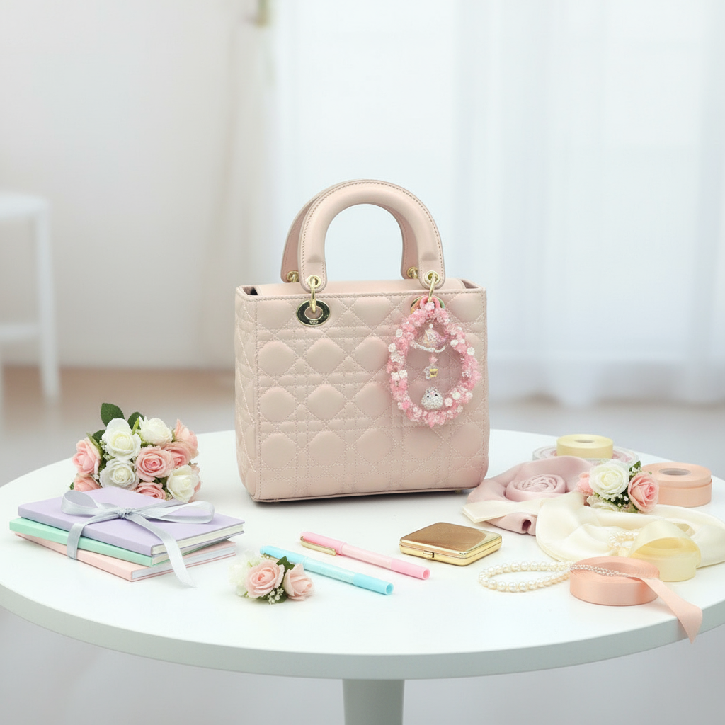 Handmade Pink Beaded Keychain – Cute Bunny Charm, Kawaii Galaxy Accessory, Pastel Crystal Keyring