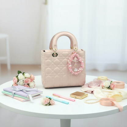 Handmade Pink Beaded Keychain – Cute Bunny Charm, Kawaii Galaxy Accessory, Pastel Crystal Keyring