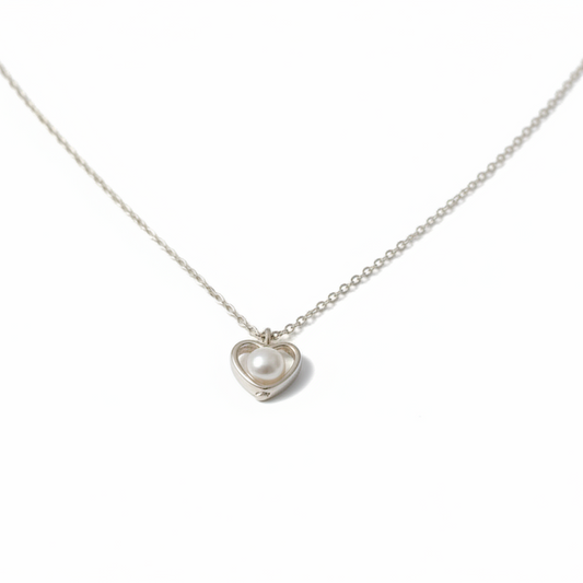 Sterling Silver 925 Heart Pearl Neck