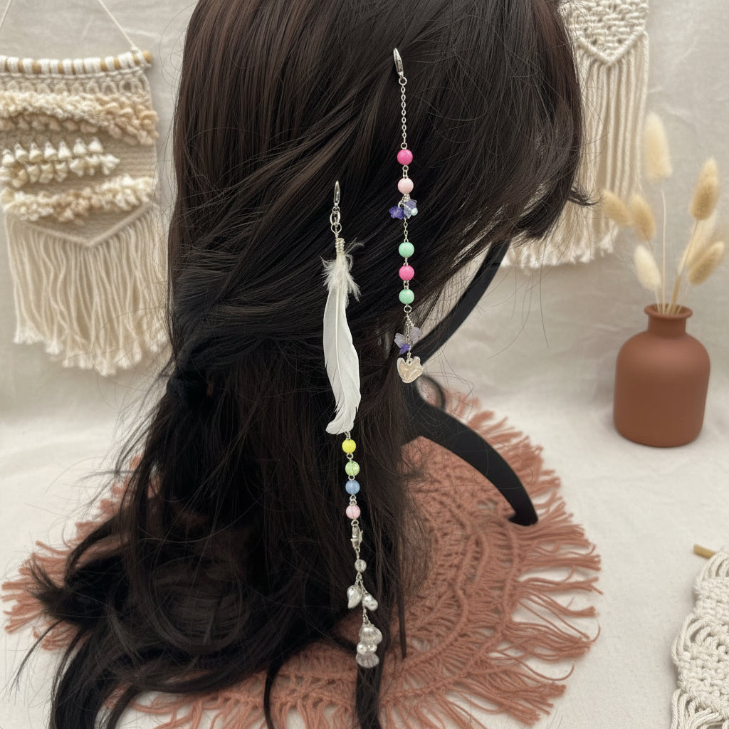 Pastel Beaded Mermaid Hairpin with Charms