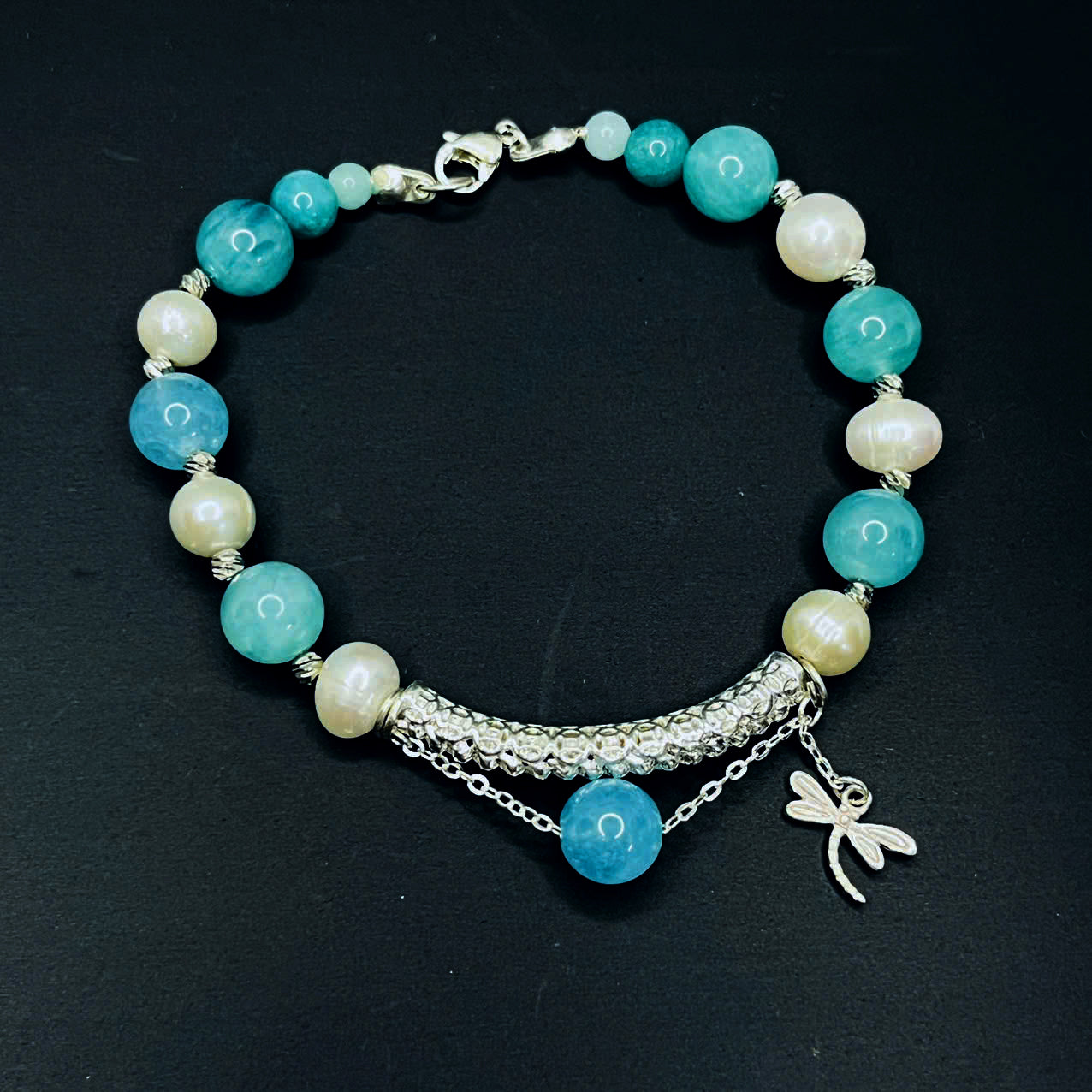 Amazonite and Freshwater Pearl Bracelet