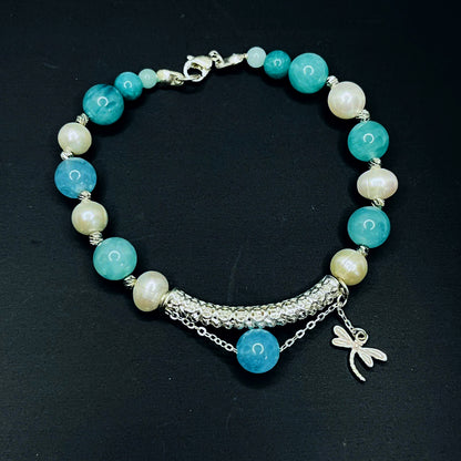Amazonite and Freshwater Pearl Bracelet