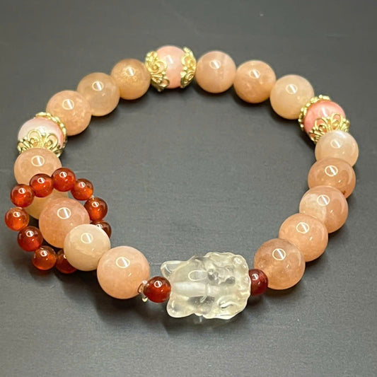 Sunstone Bracelet With Transparent White Quartz Fox