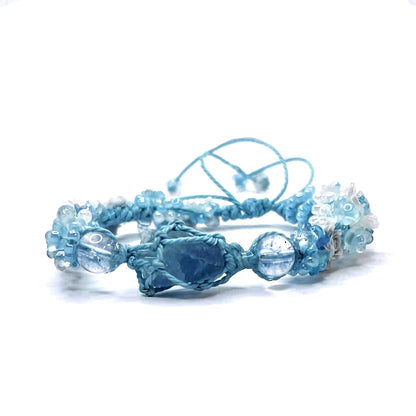 Raw Blue Fluorite and Flower Marcame Bracelet