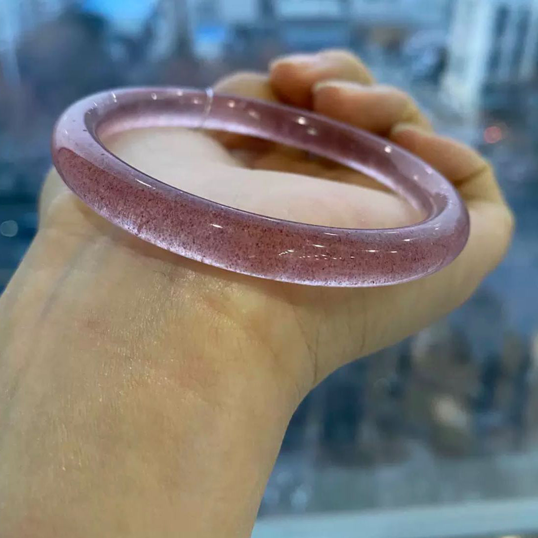 Natural Strawberry Quartz Bangle Bracelet