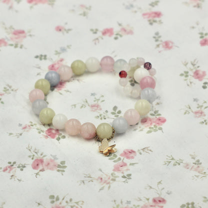 Morganite Bracele – Multi Color Gemstone Bracelet with Gold Butterfly Charm
