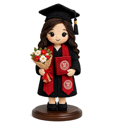Custom Crochet Graduation Doll with Wooden Base