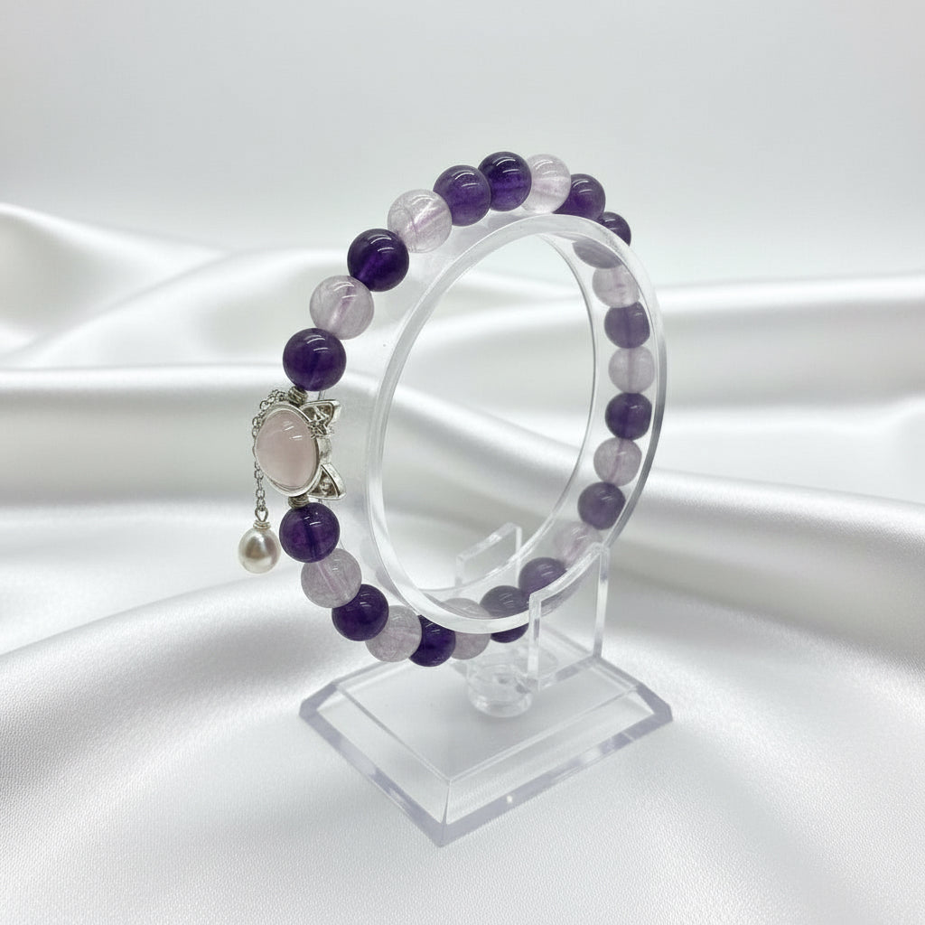Amethyst - Morganite Cat Charm Bracelet