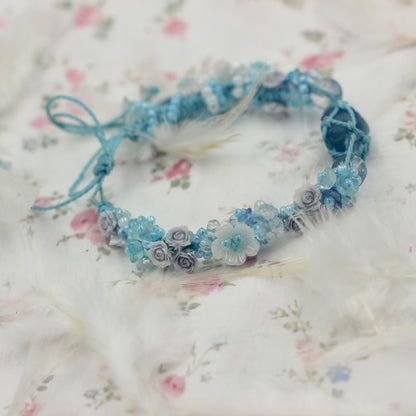 Raw Blue Fluorite and Flower Marcame Bracelet