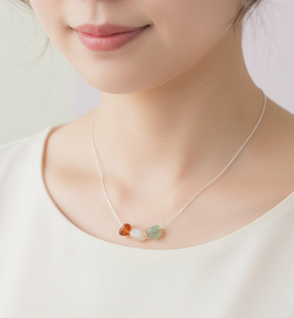 Minimalist 925 Silver Necklace with Raw Agate Stones – Natural Multi-Color Gemstone Pendant