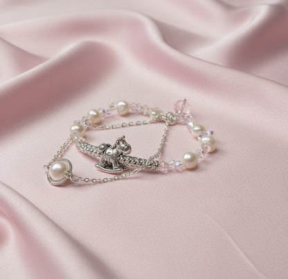 Tết 2026 Pastel Crystal & Pearl Horse Bracelet