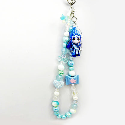 Blue Keychain, Blue Candy color Keychain with Nǎ zhā cartoon - Ao Ping