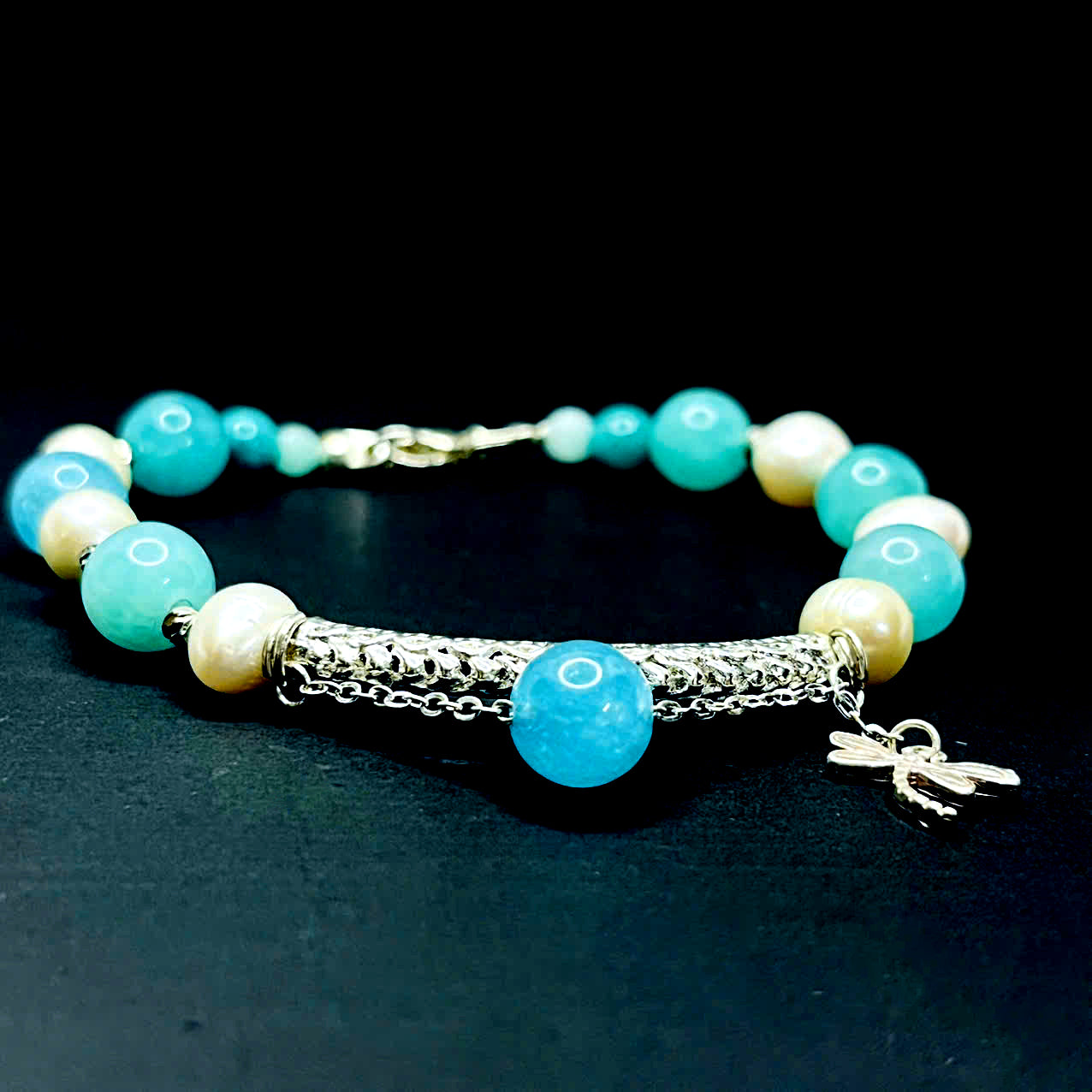 Amazonite and Freshwater Pearl Bracelet