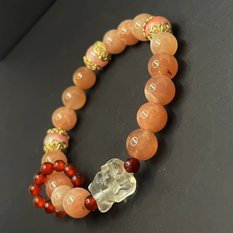 Sunstone Bracelet With Transparent White Quartz Fox