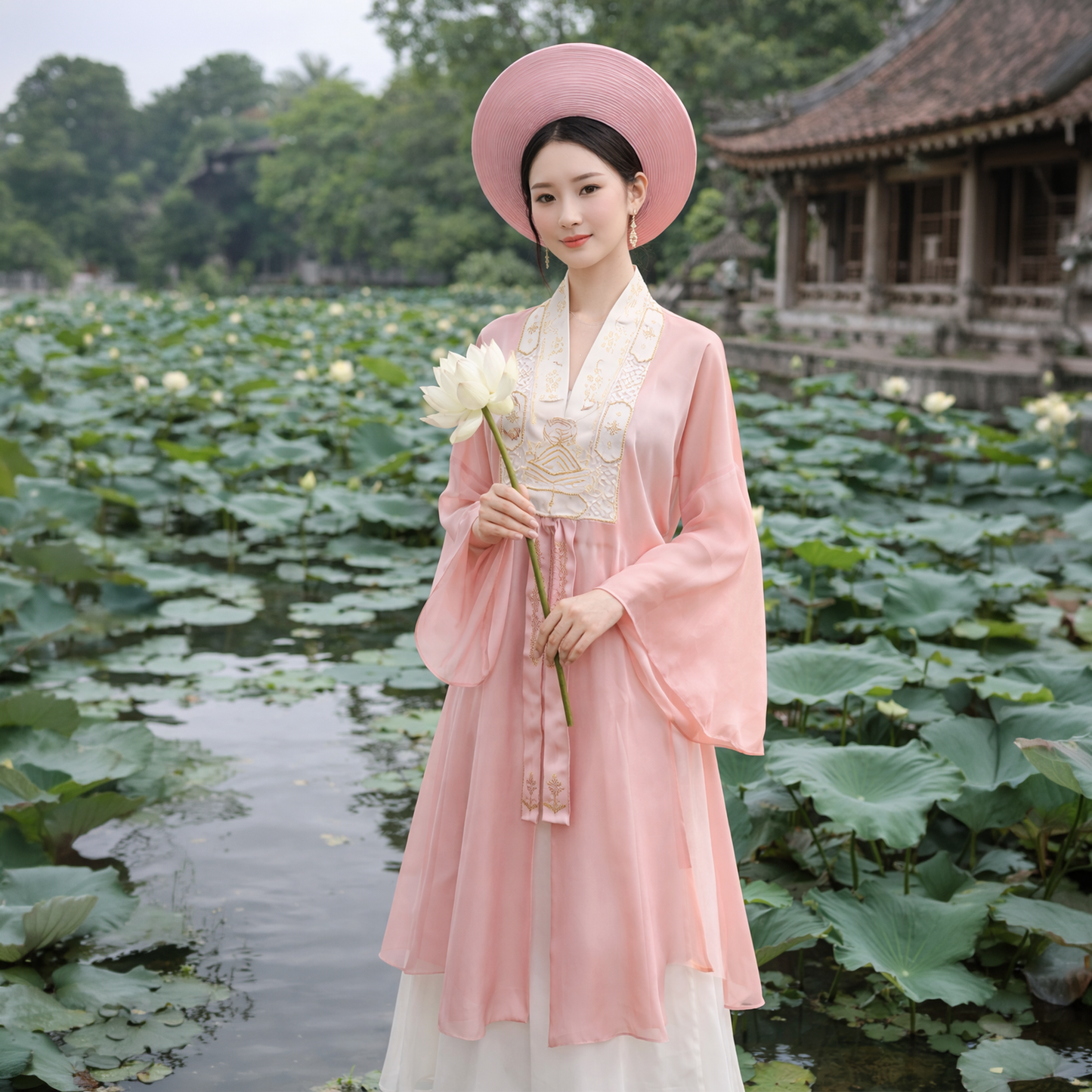 Pastel Pink Vietnam Traditional Attire Set - Pastel Pink Nhat Binh