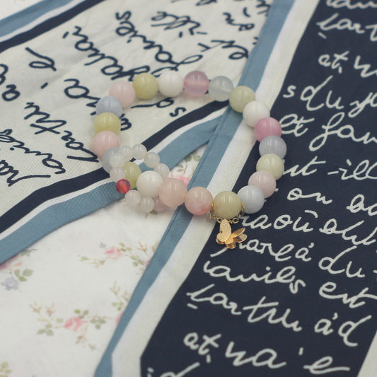 Morganite Bracele – Multi Color Gemstone Bracelet with Gold Butterfly Charm