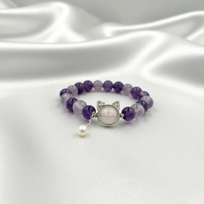 Amethyst - Morganite Cat Charm Bracelet