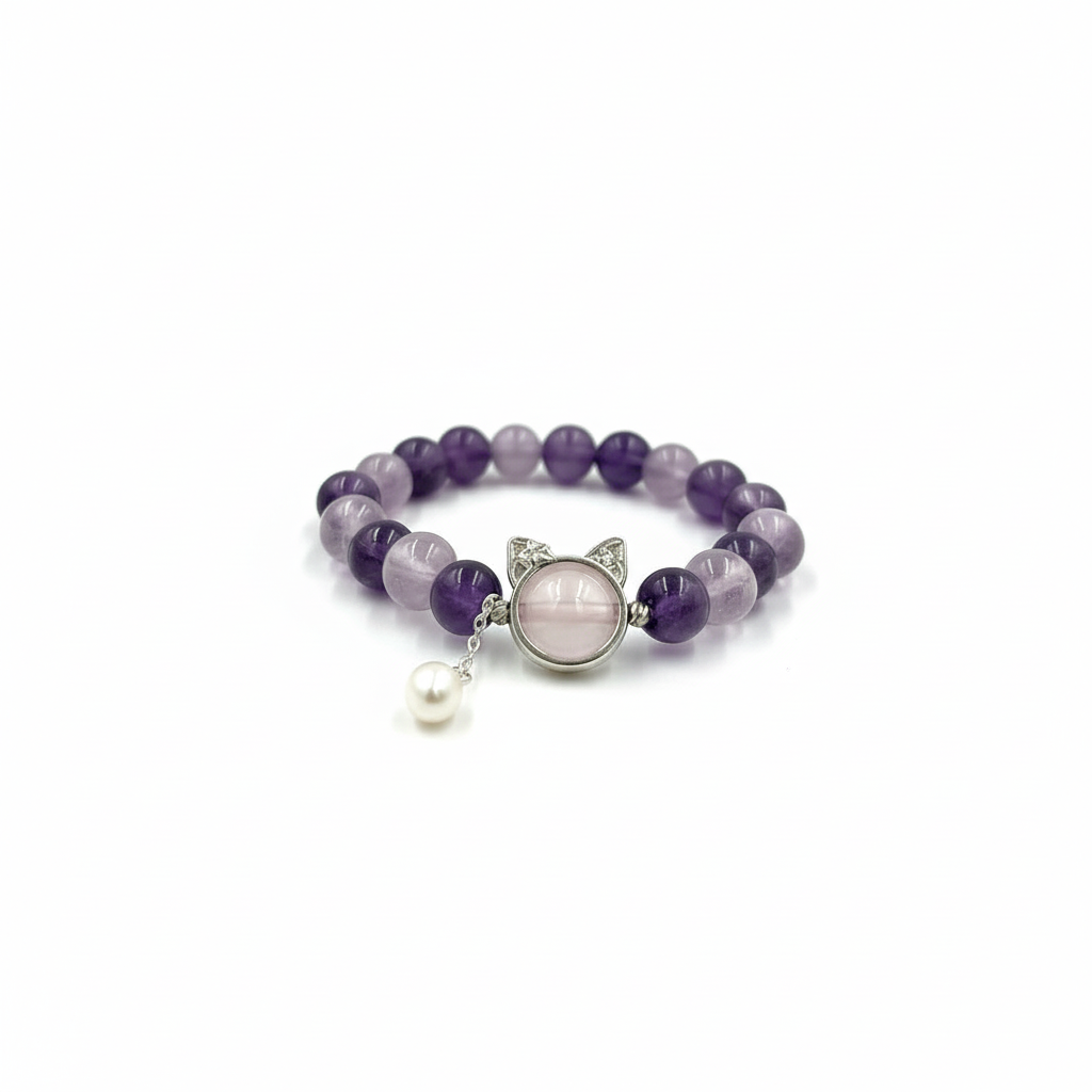 Amethyst - Morganite Cat Charm Bracelet