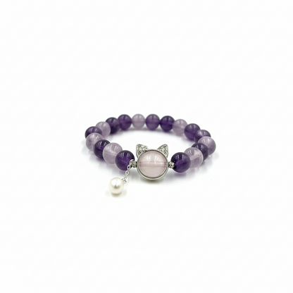 Amethyst - Morganite Cat Charm Bracelet