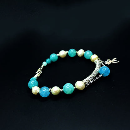 Amazonite and Freshwater Pearl Bracelet