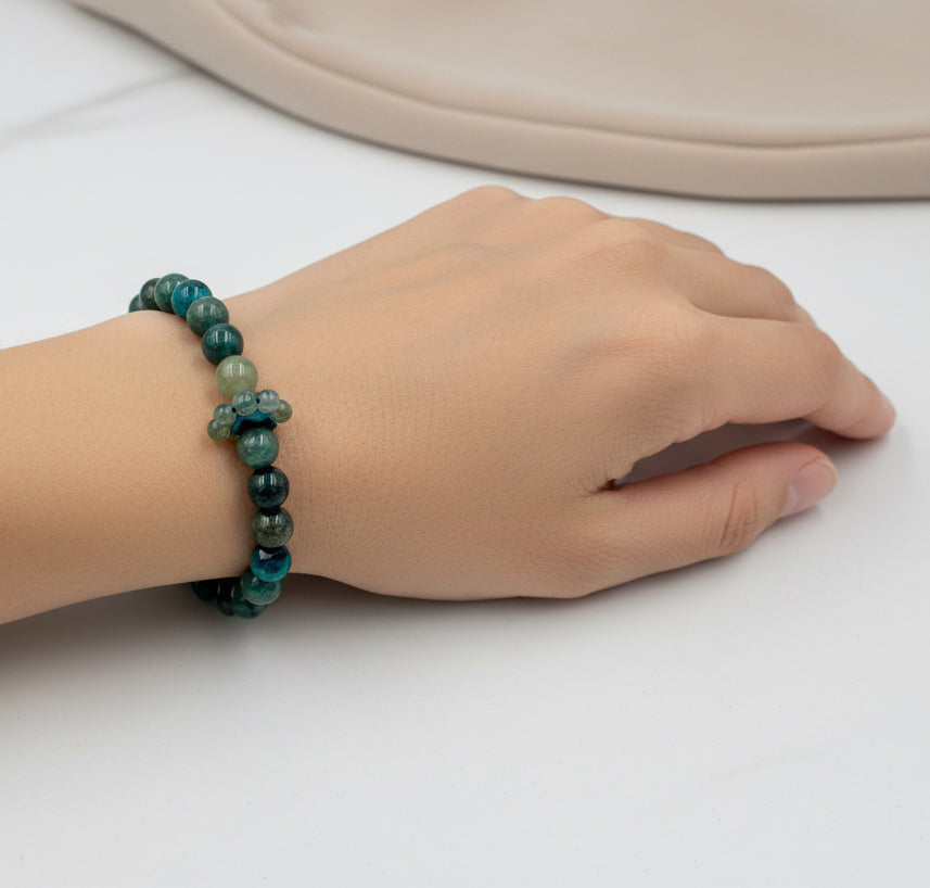 Moss Agate Bracelet with Faceted Tiger’s Eye