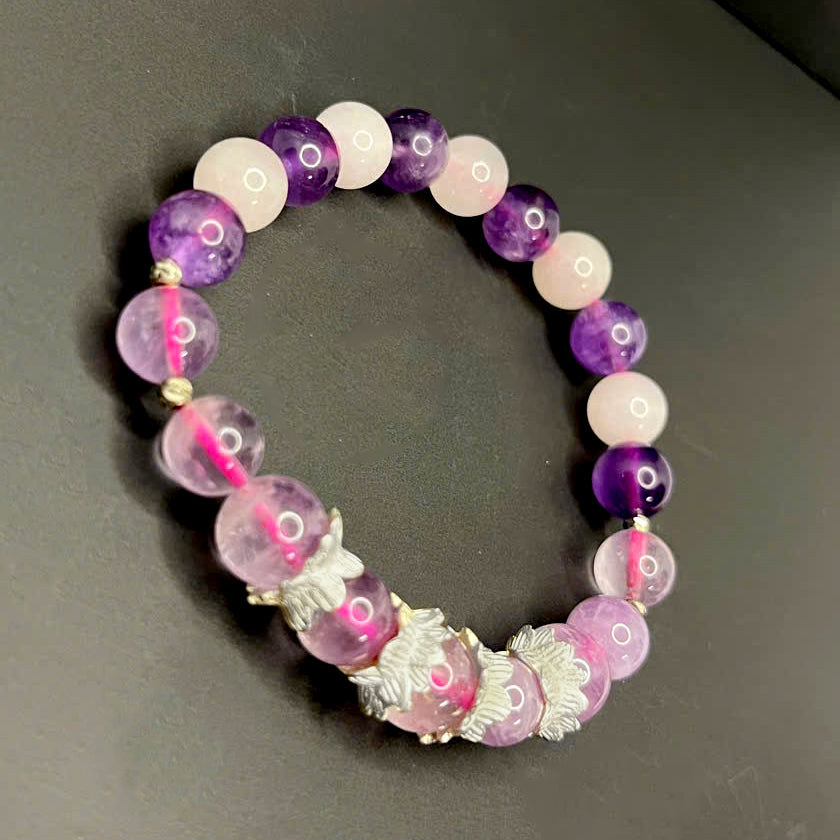 Amethyst and Rose Quartz Beads Bracelet