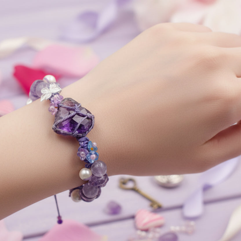 Heart Amethyst Bracelet – Raw Purple Stone
