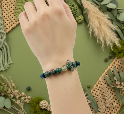 Moss Agate Bracelet with Faceted Tiger’s Eye