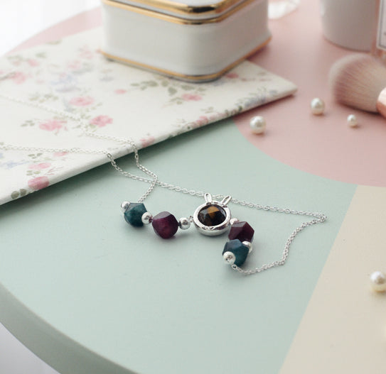925 Silver Bunny Charm Necklace with Tiger’s Eye Gemstone | Cute Animal Pendant
