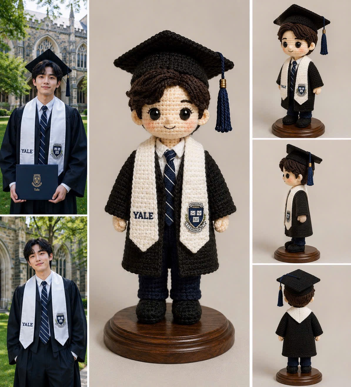 Custom Crochet Graduation Doll with Wooden Base
