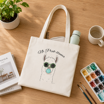 Hand Painted Alpaca Tote Bag, Cute Llama Canvas Tote