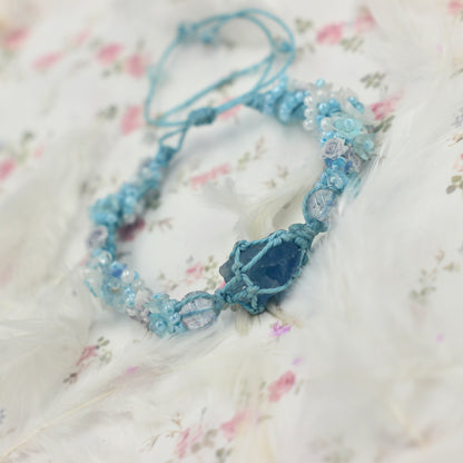 Raw Blue Fluorite and Flower Marcame Bracelet