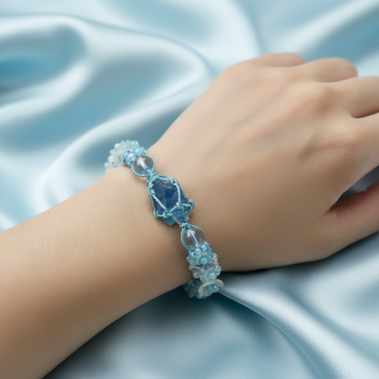 Raw Blue Fluorite and Flower Marcame Bracelet