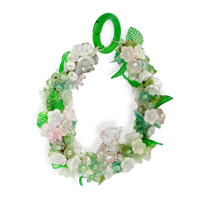 Handmade Beaded Floral Wreath Charm with Teddy Bear
