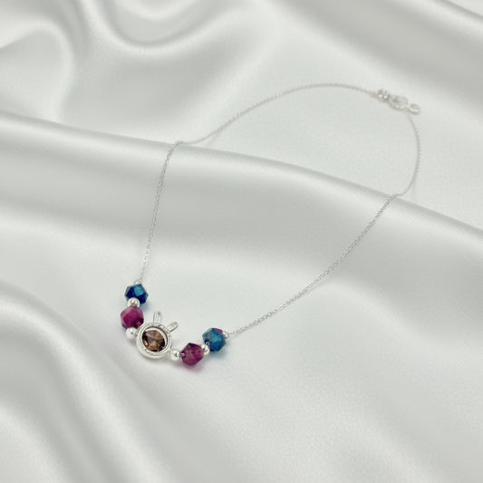 925 Silver Bunny Charm Necklace with Tiger’s Eye Gemstone | Cute Animal Pendant