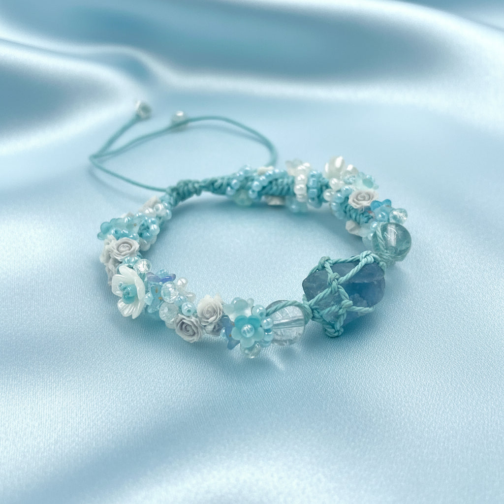 Raw Blue Fluorite and Flower Marcame Bracelet