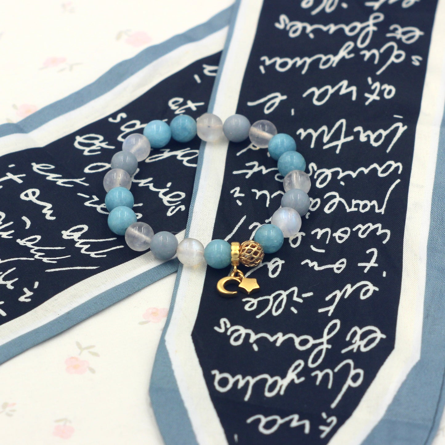 Moonstone Blue Agate Angelite Bracelet