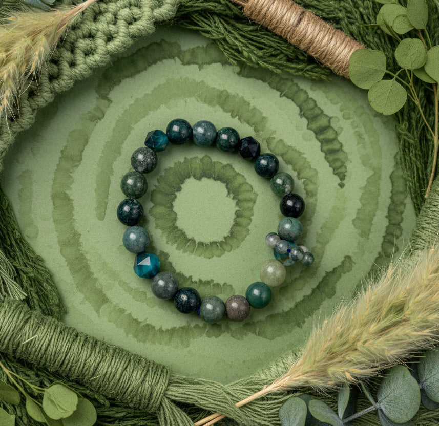 Moss Agate Bracelet with Faceted Tiger’s Eye