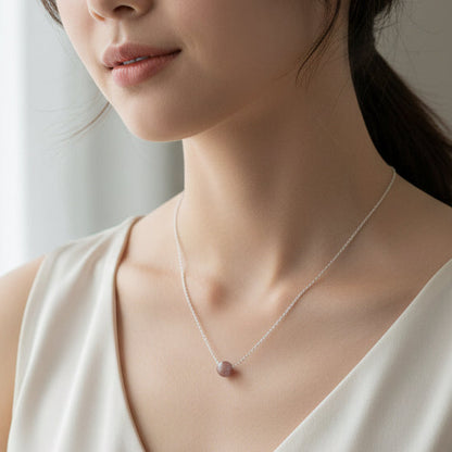Minimalist Peach Moonstone Silver Necklace