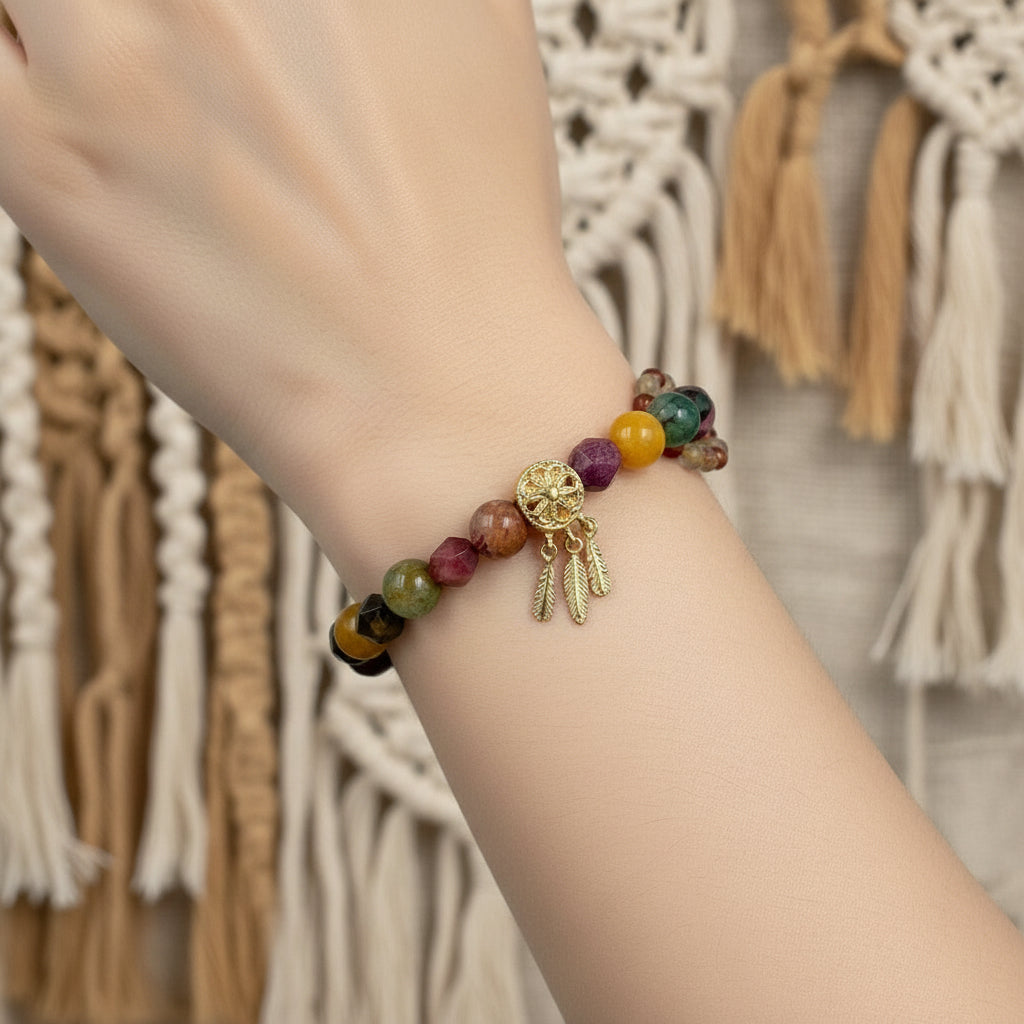 Lodolite Quartz & Faceted Tiger Eye Bracelet