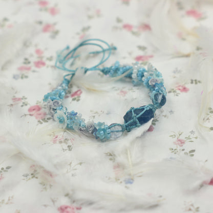 Raw Blue Fluorite and Flower Marcame Bracelet