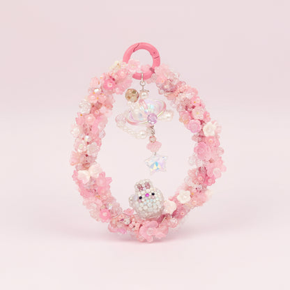 Handmade Pink Beaded Keychain – Cute Bunny Charm, Kawaii Galaxy Accessory, Pastel Crystal Keyring