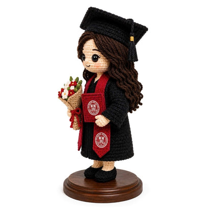 Custom Crochet Graduation Doll with Wooden Base