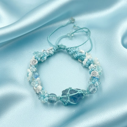 Raw Blue Fluorite and Flower Marcame Bracelet