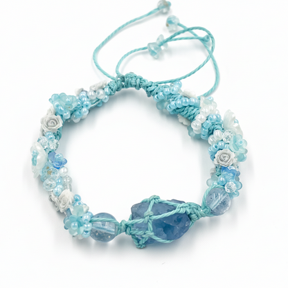 Raw Blue Fluorite and Flower Marcame Bracelet