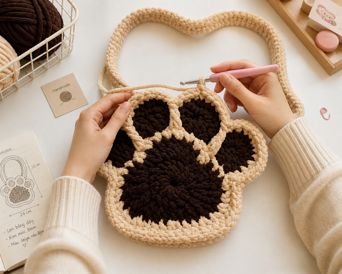 Custom Crochet Paw Print Bag with Magnetic Snap Closure