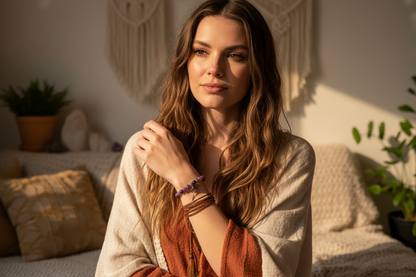 Multicolor Tourmaline Bracelet with Silver Plated Feather Charm