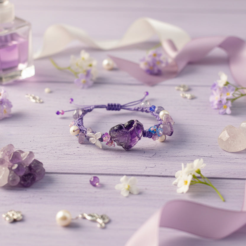 Heart Amethyst Bracelet – Raw Purple Stone